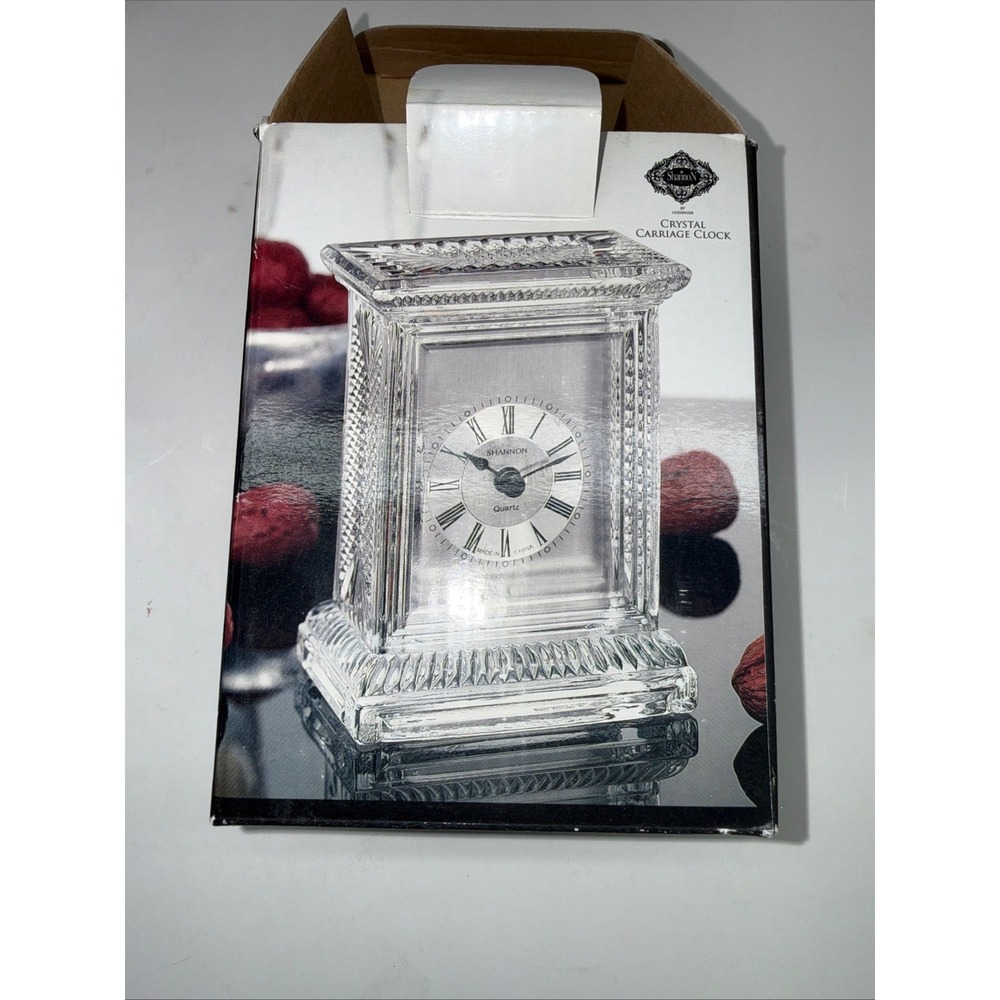 Shannon Crystal by Godinger Carriage Clock Lead Crystal Quartz Desk Mantle Clock